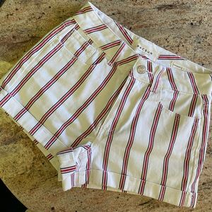 red white and blue striped mom jean shorts